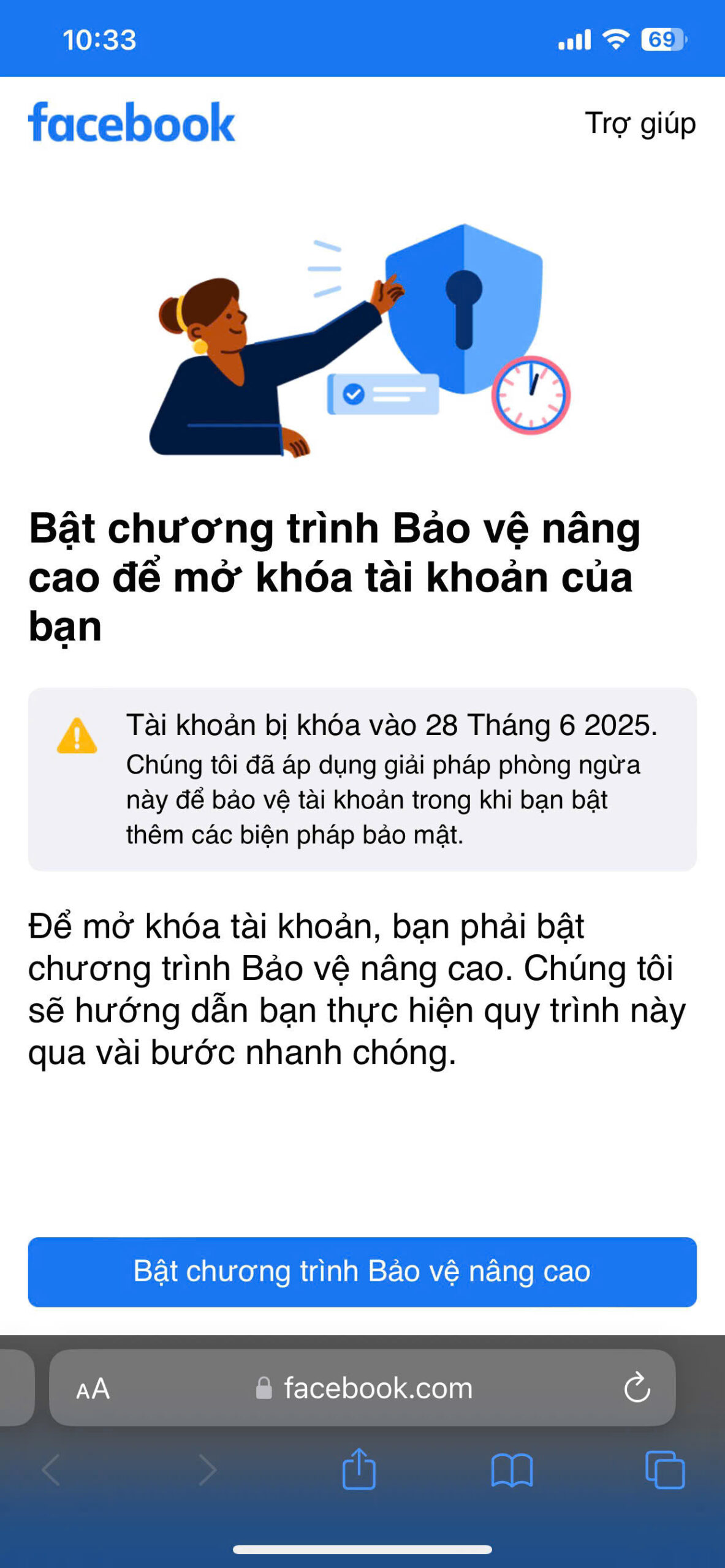 Nguyên nhân Facebook bị khoá vì rủi ro bảo mật