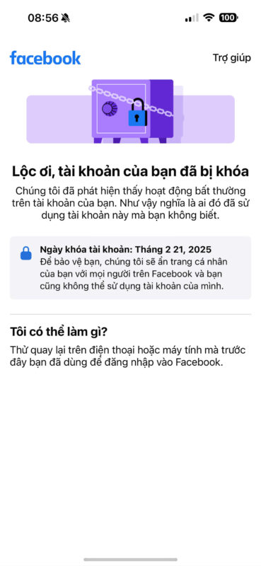 Dấu hiệu khi Facebook bị khóa két sắt tím 956.