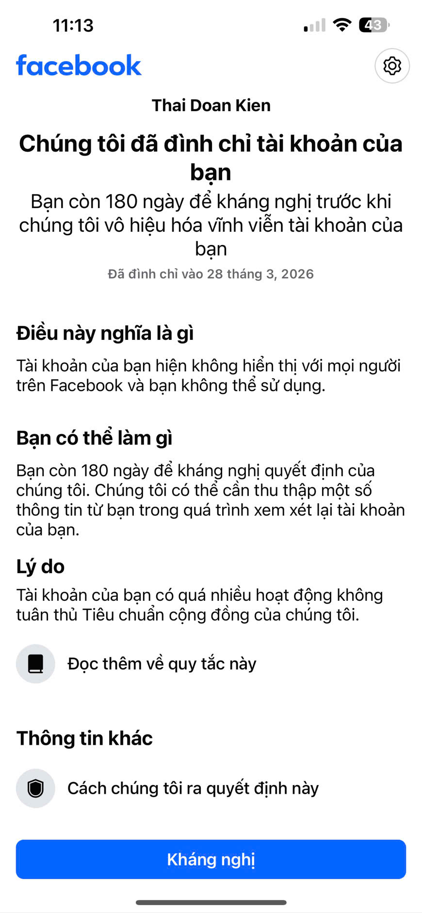 Dấu hiệu khi Facebook bị đình chỉ 282 180 ngày.