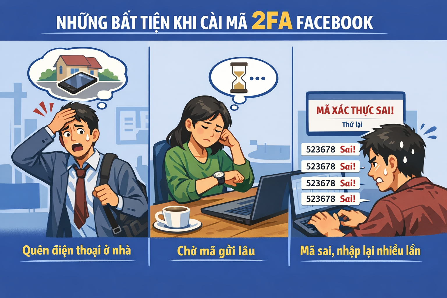 Những bất tiện khi cài mã 2FA Facebook.
