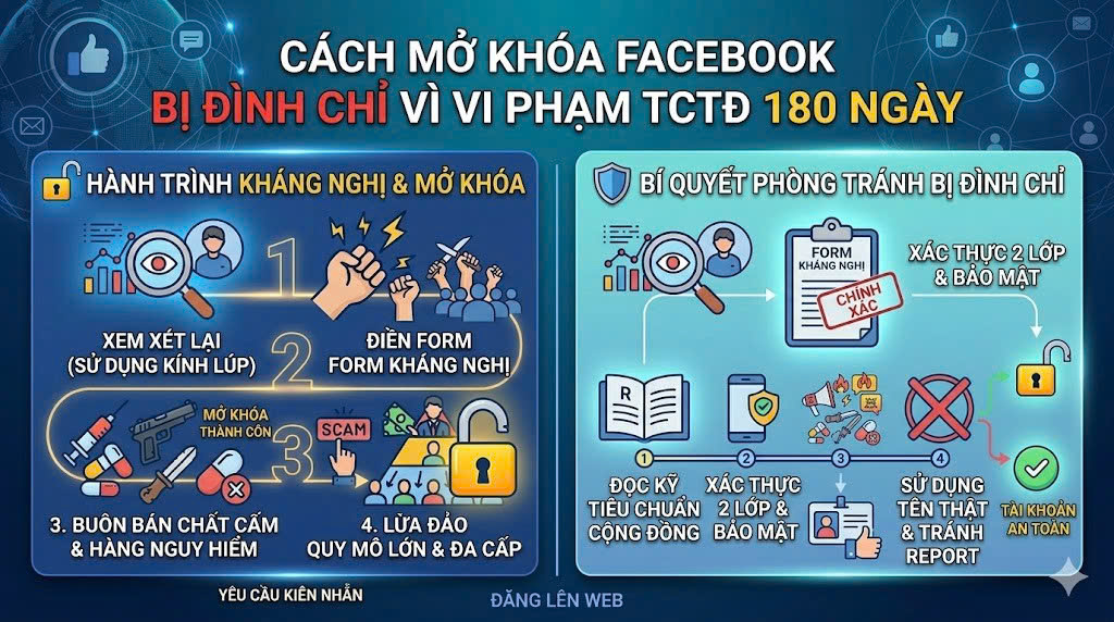 Cách mở khoá Facebook vi phạm tiêu chuẩn cộng đồng 180 ngày và cách phòng tránh.