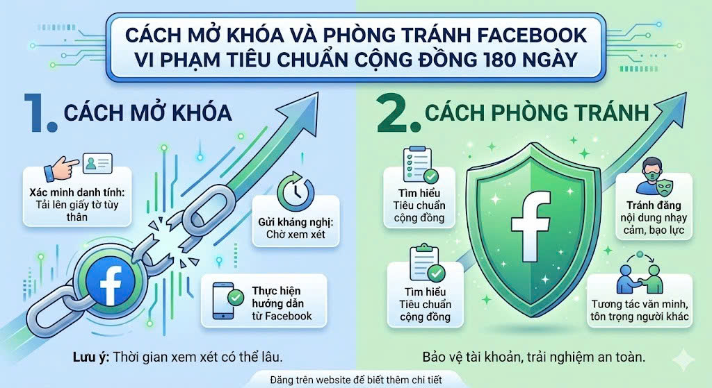 Cách mở khoá Facebook vi phạm tiêu chuẩn cộng đồng 180 ngày và cách phòng tránh.