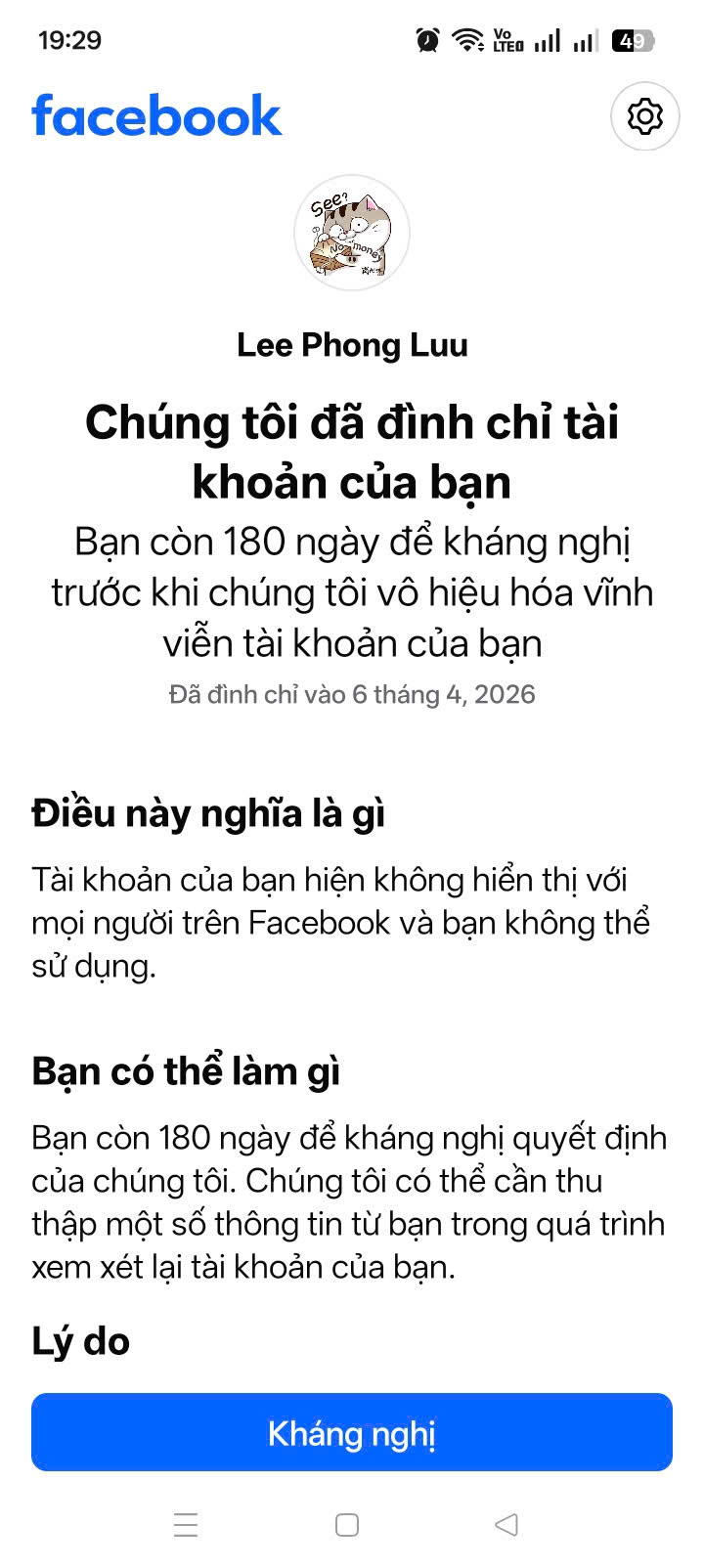 Facebook vi phạm tiêu chuẩn cộng đồng 180 ngày là gì?