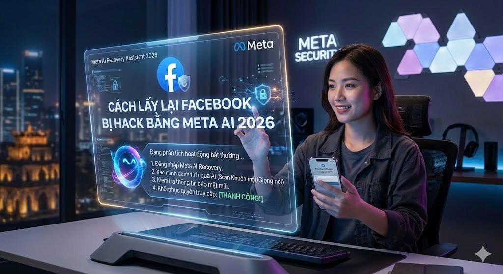 Cách lấy lại Facebook bị hack bằng Meta AI 2026.