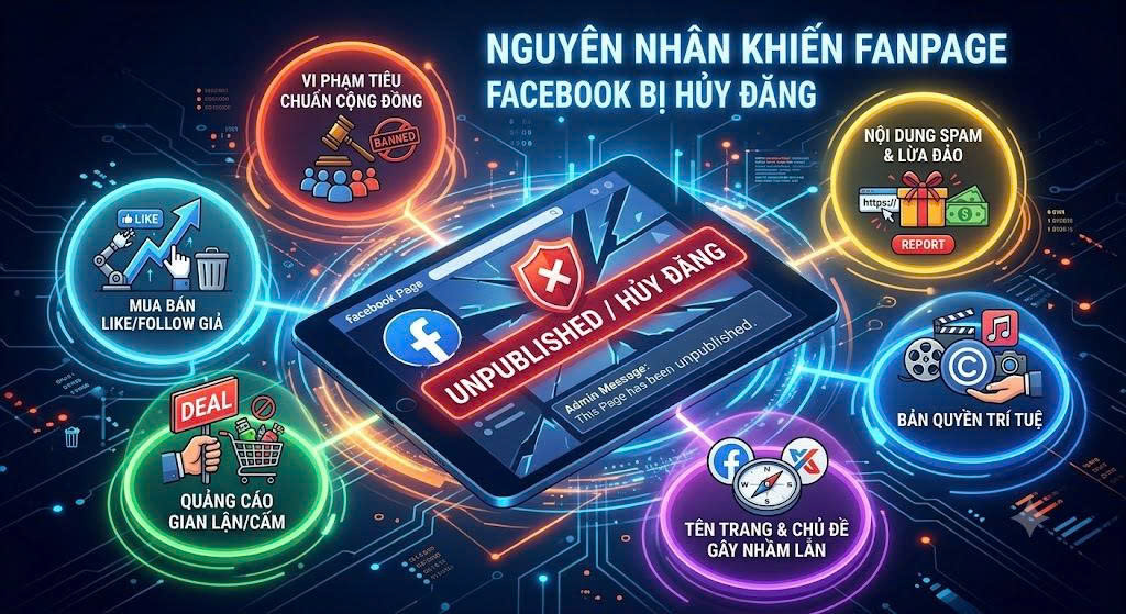 Nguyên nhân khiến Fanpage Facebook bị huỷ đăng.